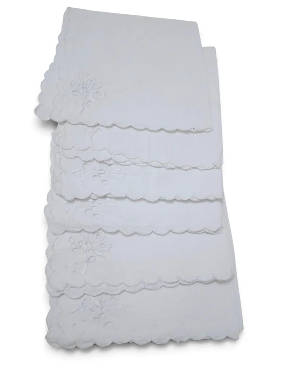 VINTAGE Fabric White Cloth Napkins Butterfly Embroidery Eyelet 10x10 6pc Set